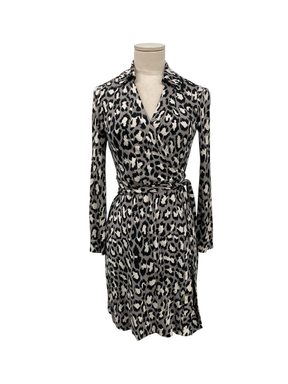 Diane Von Furstenberg Jeanne Wrap Dress Silk Spotted Cat Shade Pattern Size 4